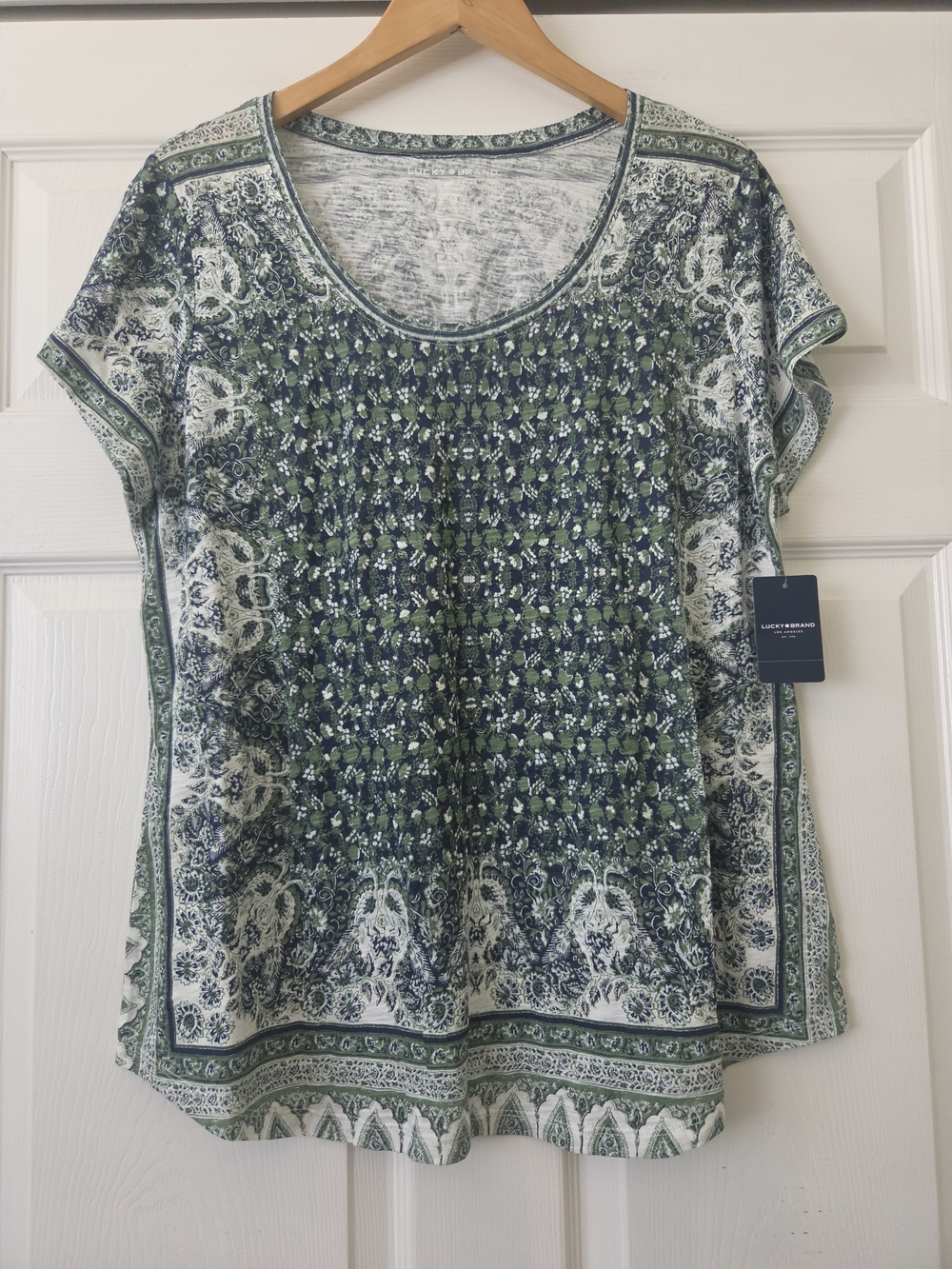 NWT Lucky Brand Green Paisley Short-Sleeve Women's Top 1X